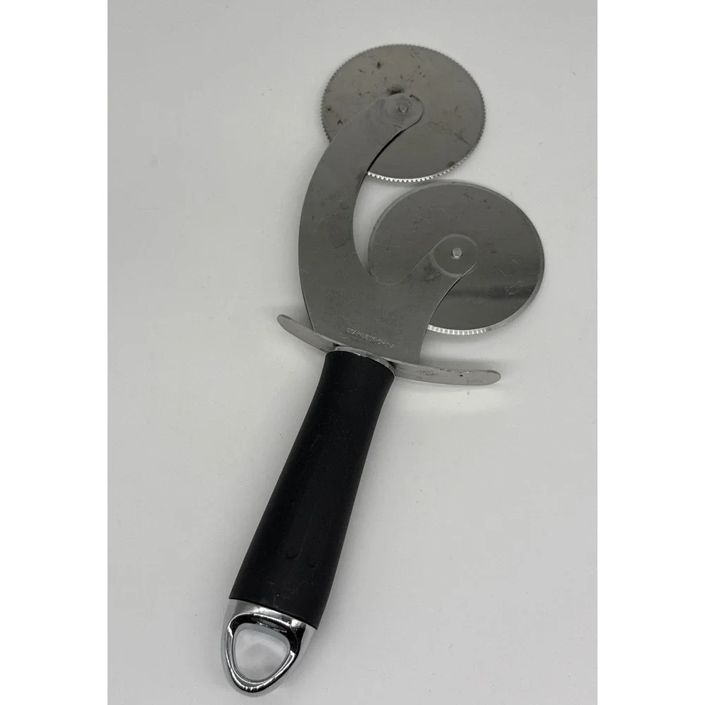 Stainless Steel Dual Wheel Pastry Cutter Pasta Pizza Slicer Fluted Straight Edge